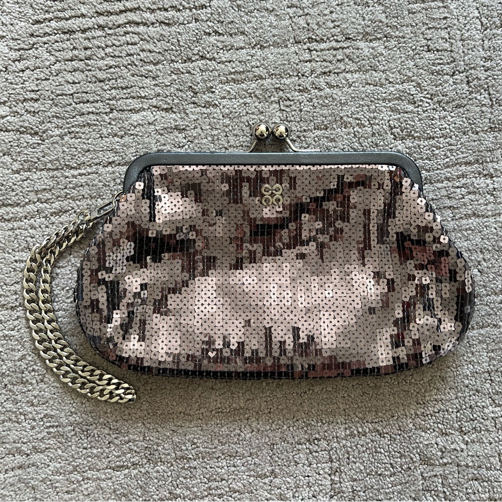 Coach Sequin Kisslock Clutch with Unbranded Wristlet Chain